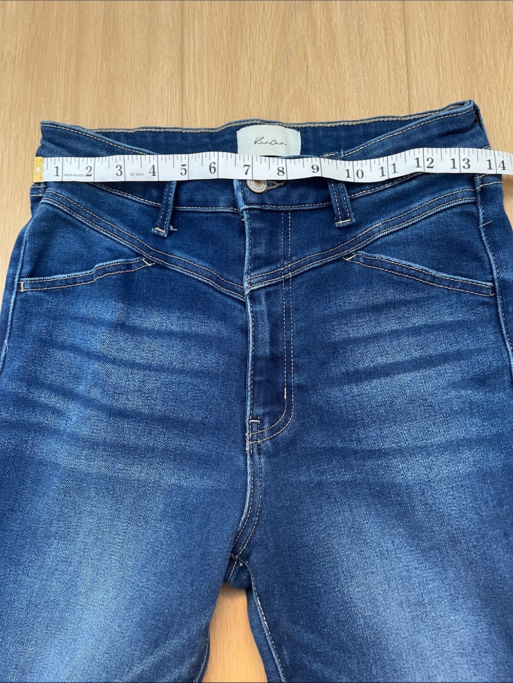 EUC KanCan Dark Indigo High-Rise Flare Jeans with Frayed Hem - Picture 4 of 11